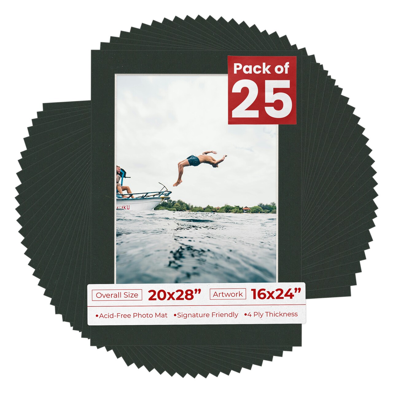 Textured Black Mat Board for 20x28 Frames - Fits 16x24 Photos
